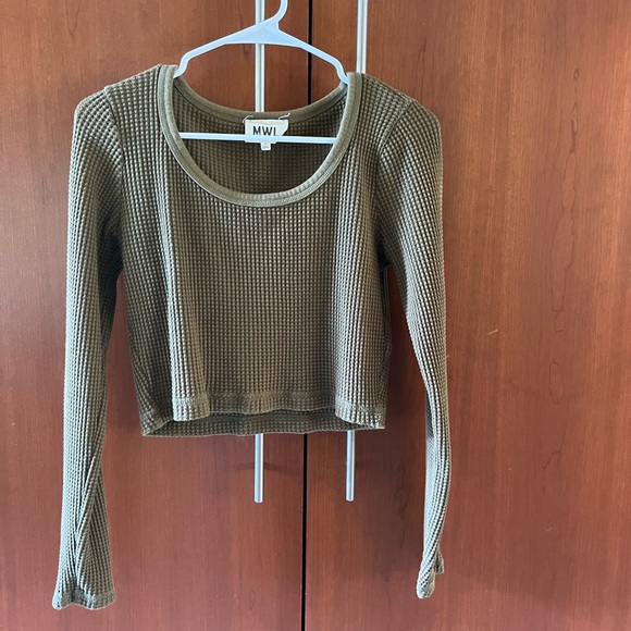 MWL Madewell Waffle Long-Sleeve Super cropped Tee - Military Green, Size M - Picture 1 of 7